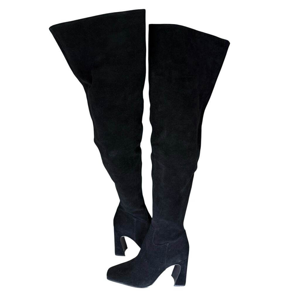 NEW Steve Madden Black Suede Over The Knee Boots Thigh High Block Heel 7M - Picture 4 of 8